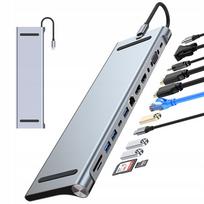 USB-C stotelė, 2x HDMI 4K, VGA, SD, TF, RJ45, 12 jungčių, skirta MacBook ir nešiojamiems kompiuteriams