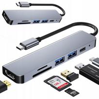 USB-C šakotuvas 6 in 1 su HDMI ir kortelių skaitytuvu, suderinamas su MacBook ir PC