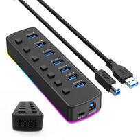 USB šakotuvas HUB Splitter 7x USB 3.0, USB-C, RGB LED, 5Gb/s
