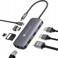 USB-C šakotuvas NOVOO 8-in-1 su HDMI 4K 60Hz, 3 x USB 3.0, Gigabit Ethernet