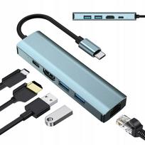 USB-C 5-ių jungčių adapteris: USB 3.0, USB 2.0, PD 100W, LAN RJ45
