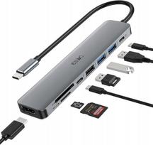 USB-C 8-in-1 hubas su HDMI, SD/microSD, USB 3.0 adapteriais, tinkantis MacBook