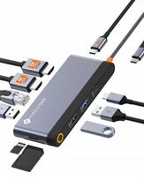 USB-C 10 vienetų adapteris NOVOO: HDMI 4K, Ethernet, 100W PD, 3x USB-A, USB-C, SD, TF