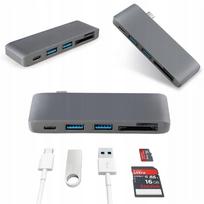 USB-C šakotuvas su USB 3.0, SD, microSD, HDMI ir PD, tinkantis MacBook ir PC