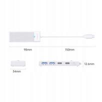 Adapteris HUB USB-C į USB-A/USB-C su PD 100 W įkrovimu, 0,15 m, baltas