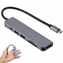 USB-C šakotuvas MacBook/iPad Pro, HDMI, 2x USB 3.0, SD/TF kortelių skaitytuvas, USB PD, 6in1