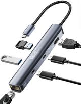 USB-C šakotuvas Dockteck 6-in-1 su HDMI 4K 60Hz, Ethernet, MacBook adapteris