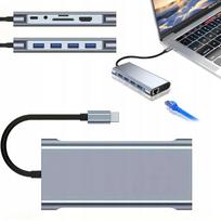 USB-C adapteris 11 viename, 4K HDMI, VGA, USB 3.0/2.0, pilkas