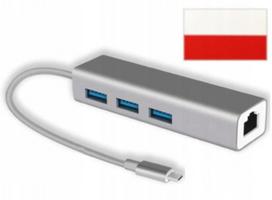 USB-C šakotuvas su RJ45 Ethernet adapteriu ir lipduku