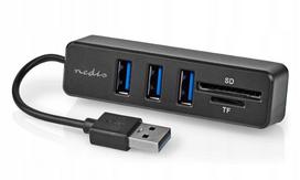 USB šakotuvas NEDIS, 3 USB-A lizdai, SD kortelių skaitytuvas, maitinimas per USB