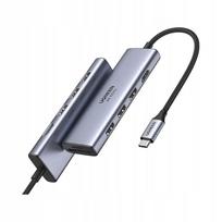 USB-C išplėtimo stotelė 6 viename: 3×USB, HDMI 4K, SD ir TF kortelių skaitytuvas, pilka