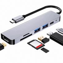 USB-C 6-in-1 adapteris: USB 3.0, PD, HDMI 4K, SD, TF