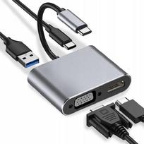 USB Type-C šakotuvas 4in1: 2x USB 3.0, PD 100W, HDMI 4K 30Hz, VGA FullHD