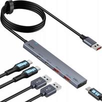 USB šakotuvas ACEELE, 5 lizdai, itin plonas, su maitinimu