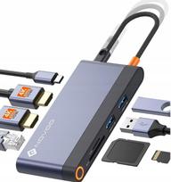 USB-C šakotuvas NOVOO RM8F PRO, 8-in-1, 2x HDMI 4K 60 Hz, SD, TF, LAN, 2x USB 3.2, skirtas MacBook