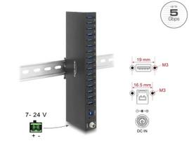 Pramoninis USB šakotuvas 16x USB-A 5Gbps, ESD 8 kV, DIN, Delock 60793
