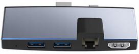 Adapteris HUB 6 viename su Ethernet, USB-C kortelių skaitytuvu ir 4K HDMI nešiojamam kompiuteriui