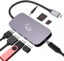 USB-C šakotuvas 8in1 su HDMI 4K, PD 100W, USB 3.0, skirtas MacBook ir nešiojamiems kompiuteriams