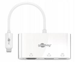 Adapteris USB-C su VGA, DisplayPort ir HDMI, Goobay, baltas