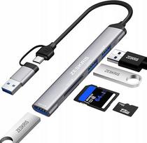USB hubas ZESKRIS, 5 jungtys, USB-C/USB, 1x USB 3.0, 2x USB 2.0, TF/SD kortelių skaitytuvas