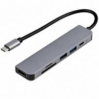 USB-C hubas, 2 x USB 3.0, HDMI, USB-C PD, SD, microSD kortelių lizdai, pilkas