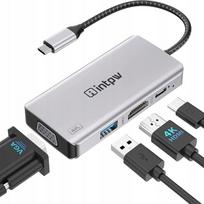 USB-C 4 in 1 adapteris: HDMI 4K, VGA, USB 3.0, PD 100W įkrovimas