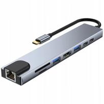 USB-C adapteris HUB su HDMI, 2x USB 3.0, 2x USB-C, RJ45, SD/TF kortelių skaitytuvas