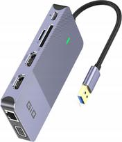 USB šakotuvas GIQ 11in1, USB 3.0 / USB-C, VGA, HDMI 4K, SD, TF, AUX, LAN RJ45