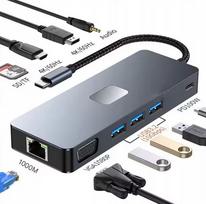USB-C šakotuvas 11-in-1 su HDMI 4K, DP, VGA, RJ45, PD