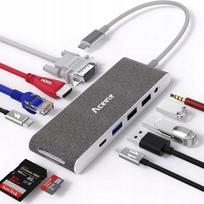 USB-C šakotuvas ACEELE AC-T24 su LAN, HDMI, VGA, SD/TF lizdais