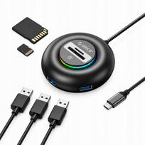 USB-C šakotuvas Orico, 4–in–1, SD ir microSD kortelių skaitytuvas, USB-A 3.0