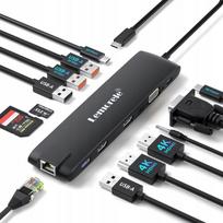USB-C stotelė Lemorele 13-in-1, 2x HDMI 4K, USB 3.2, PD 100W, LAN