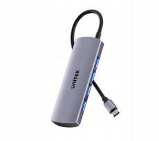 USB šakotuvas Unitek H1112EGY01, 4× USB-A, USB-C, 10Gbps, pilkas