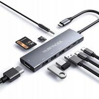 USB-C šakotuvas 9in1 su HDMI 4K, USB 3.0, PD 100W, SD, 3.5 mm AUX