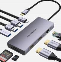 USB šakotuvas NEWMIGHT C921-E, 9 jungčių: HDMI, LAN, USB 2.0/3.0, SD, TF, USB-C