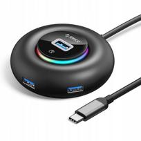 USB šakotuvas ORICO 4 jungčių, USB 3.0, su RGB apšvietimu, USB-C laidu ir maitinimo adapteriu