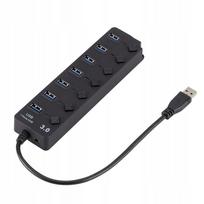 USB 3.0 šakotuvas, 7 jungtys, su atskiromis įjungimo/išjungimo mygtukais