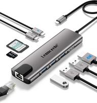 USB-C šakotuvas Lemorele, 10-in-1: Ethernet, 4K HDMI, 100W PD, USB 3.0, SD/TF kortelių skaitytuvas