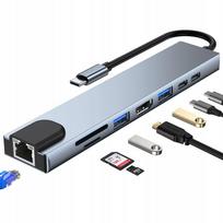 USB skirstytuvas 8-in-1: 2x USB-C, 2x USB, HDMI, LAN, SD, TF