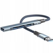 USB šakotuvas, 4 jungtys, greitas duomenų perdavimas, nailono laidas