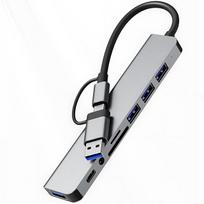 USB-C 3.0 8in1 adapteris: SD/TF kortelių skaitytuvas, audio, HUB stotelė