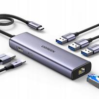USB-C šakotuvas Ugreen 6-in-1, HDMI, 3xUSB-A, RJ45, 100W PD, 5Gb/s, 4K 30Hz