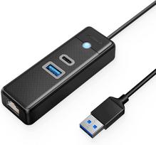 USB-C tinklo šakotuvas su 3 Gigabit RJ45 prievadais, 2500Mbps