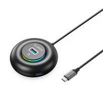 USB-C į USB-A šakotuvas su 4 jungtimis, mini lizdas, RGB, 1,8 m, juodas