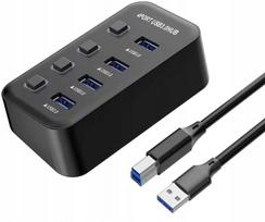 USB 3.2 šakotuvas PremiumCord, 4 jungtys su individualiais jungikliais