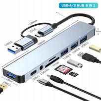 USB-C 8-in-1 jungčių stotelė su Micro SD kortelių skaitytuvu, USB 3.0/2.0 ir audio