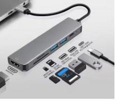 USB-C šakotuvas K7069, 5 jungtys, duomenų perdavimas iki 5Gb/s, 6 viename