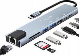 USB-C 8 in 1 adapteris, 100 W, HDMI, RJ45
