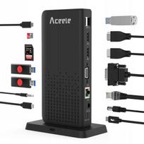 USB šakotuvas ACEELE 15-in-1 su HDMI, USB-C, RJ45, SD/TF lizdais