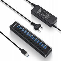 USB šakotuvas su maitinimo adapteriu, aliuminis, USB 3.0, 13 jungčių, 72W